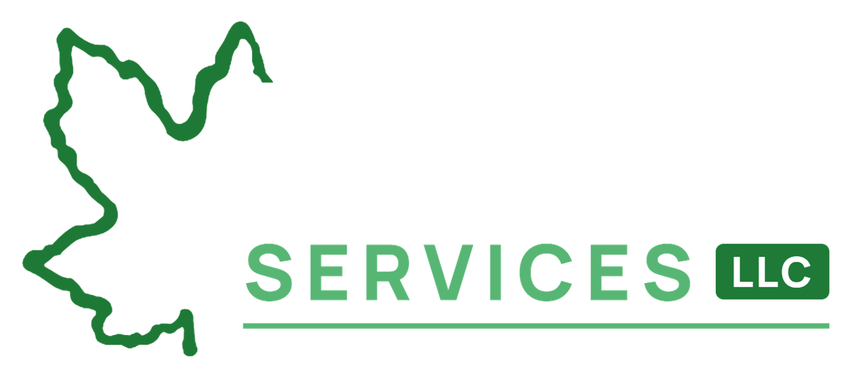 Exterior Services LLC brand lockup — a green tree mark interlocked with the wordmark, EXTERIOR in white above SERVICES in green