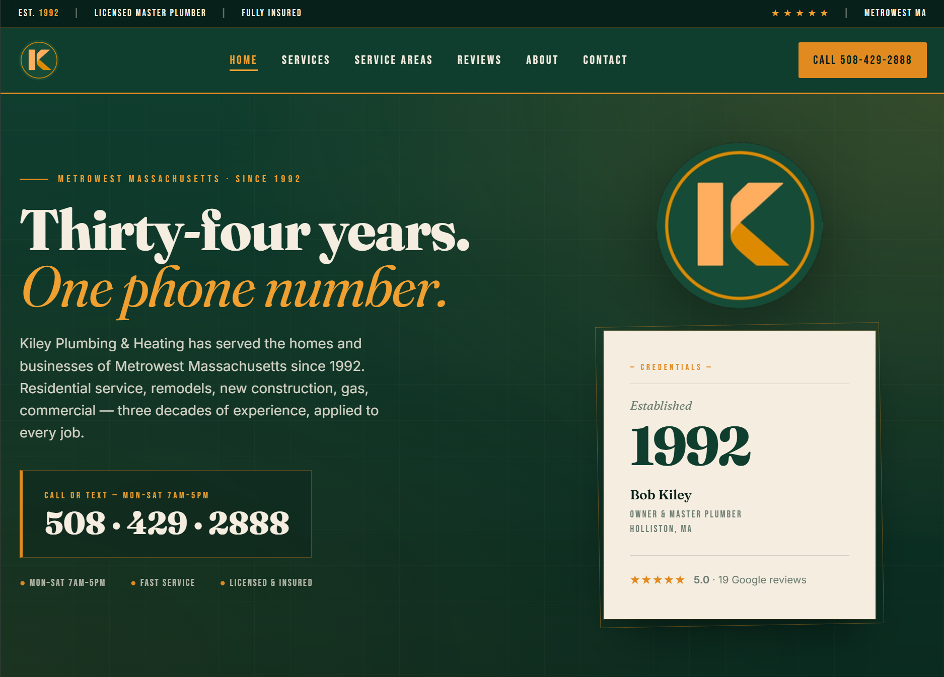 Kiley Plumbing & Heating website screenshot
