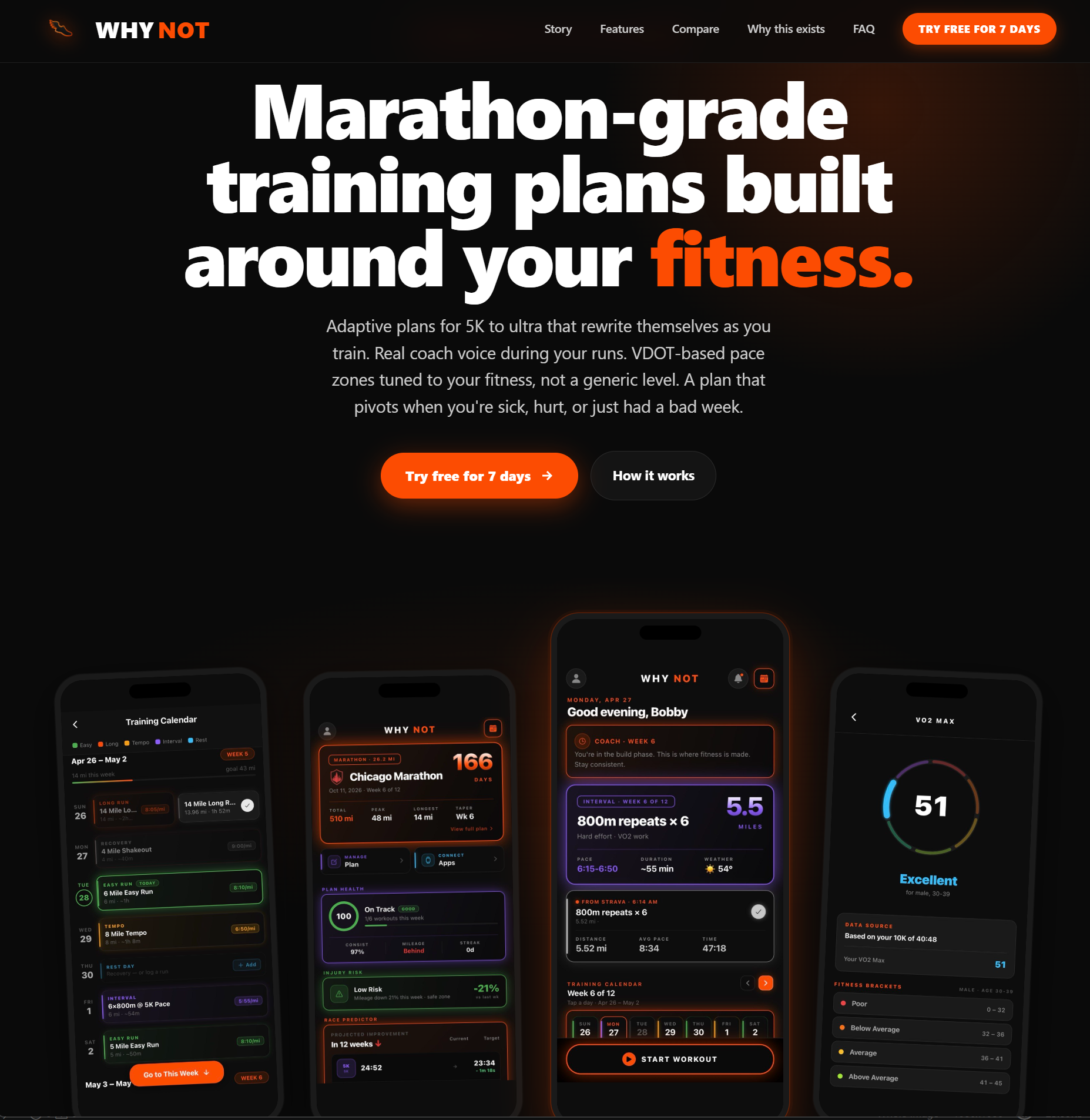Why Not Run iPhone app marketing site screenshot